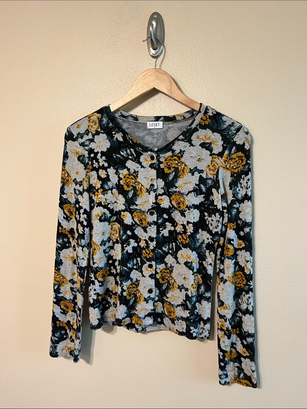 LESET Floral Print Button Up Cardigan